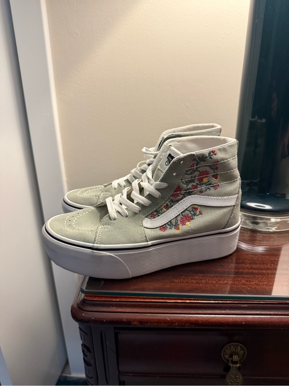 Vans Floral High-Top Platform Sneakers - White/Light Green Floral